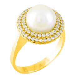 Χρυσό δαχτυλίδι ροζέτα Κ14 με μαργαριτάρι και ζιργκόν